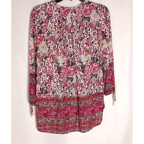 Lucky Brand Boho Tunic Top Rose Pink 3/4 Sleeve Blouse Women’s Size S - Picture 5 of 8
